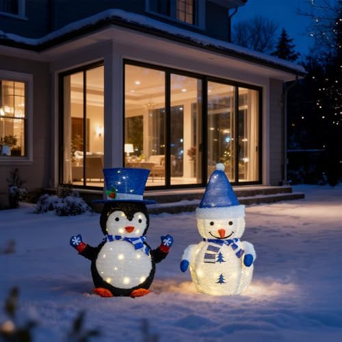 vingli 2 pack 28 inch lighted snowman penguin on a desk or shelf