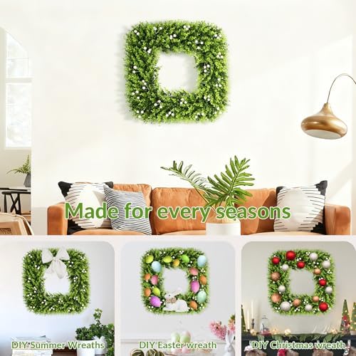 20 in boxwood wreath with white berries, all showing dimensions