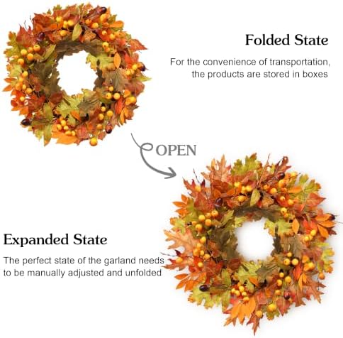 mumtop 22" fall wreaths for front door, thanksgiving, close-up detail