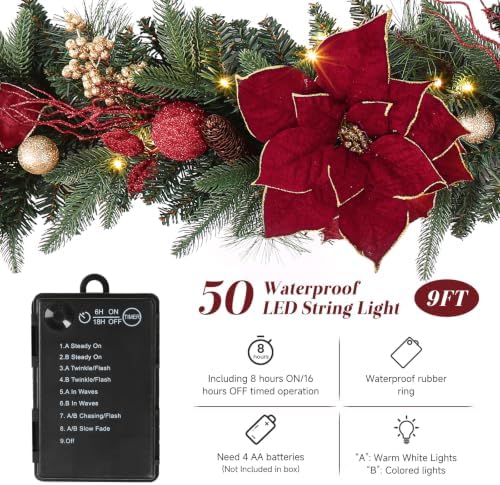 shareconn 9ft prelit christmas garland with multi-color led, side view