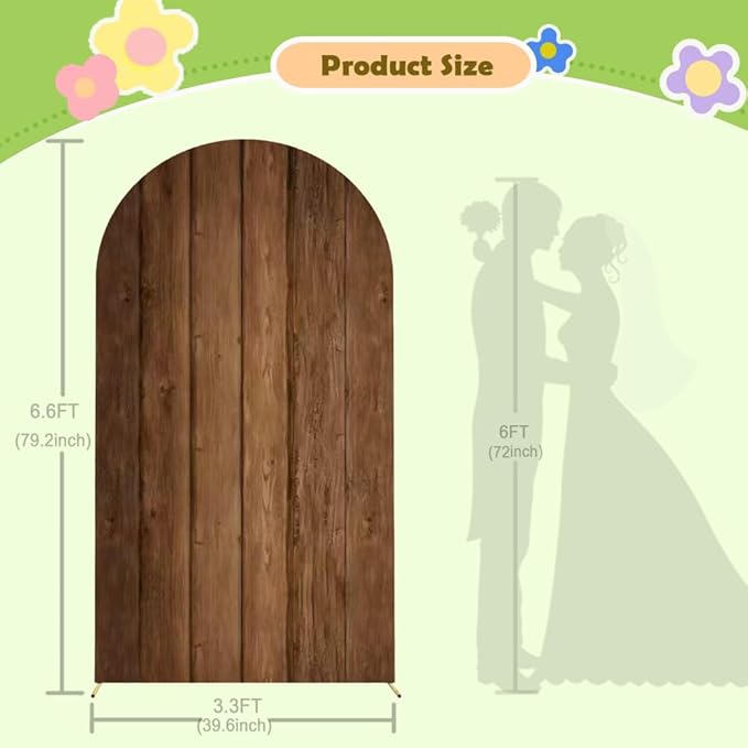 Wood Arch Cover 6.6ft Arch-Backdrop-Cover Jungle Theme Arched Stand Covers Wooden Arches Backdrop Double Sided Wood & White Cover for Back Drop Stand for Baby Shower Wild First Birthday Decor
