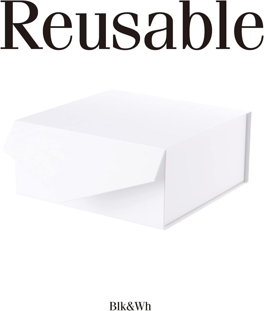 BLK&WH 6 Collapsible Gift Boxes with Magnetic Lids, 7.5x7.5x3 Inches, Bridesmaid Proposal Boxes, Matte White