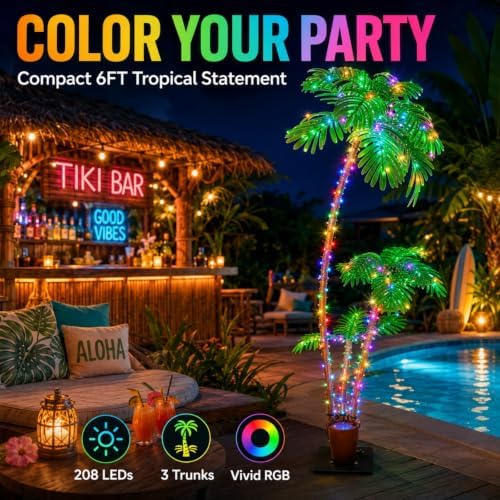 6ft smart led artificial palm tree with app, side view