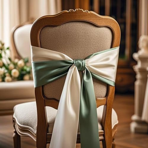 Pack of 50 Satin Green Chair Sashes Bows 7x108 Inches Chair Ribbons Ties for Wedding Party Birthday Anniversary Ceremony Bridal Shower Christmas Events Decor