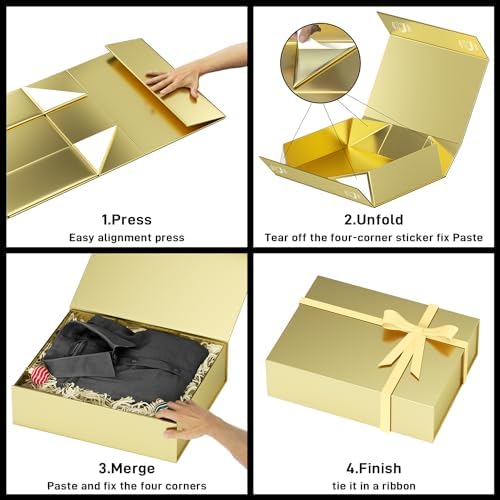 pshvym 5pack gift box 11.5x7.8x3 in, gold gift, side view
