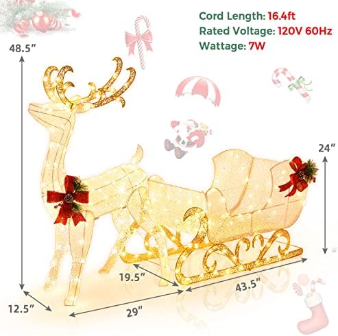 tangkula 6 ft christmas lighted reindeer & santa’s showing dimensions