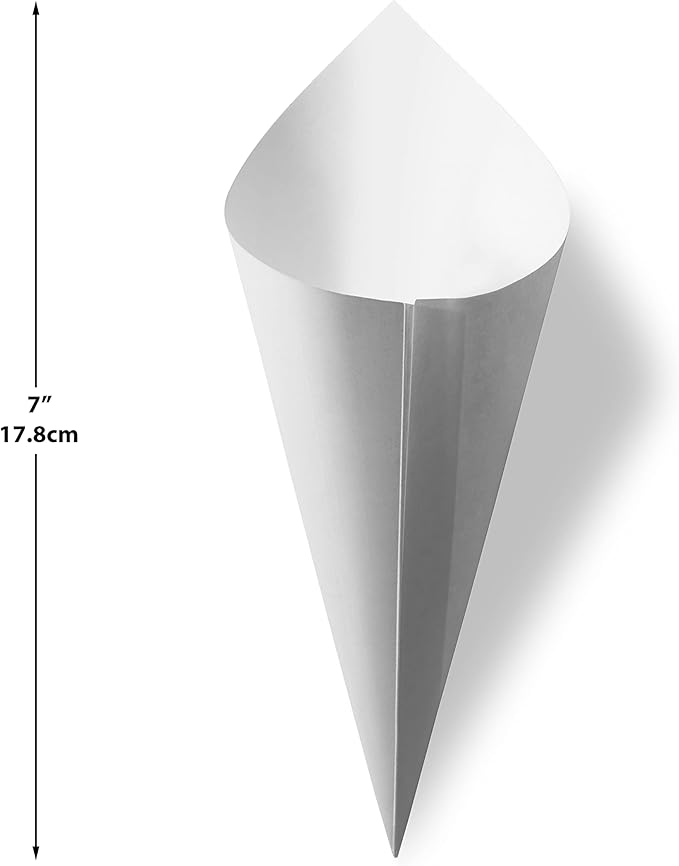 MONTX® 200-Pack Disposable Food Cones | 7" or 6" | White Food-Safe Paper Charcuterie Cones for Appetizers, Popcorn, Snacks, Confetti | Eco-Friendly Alternative to Wood Cones (7 Inch)