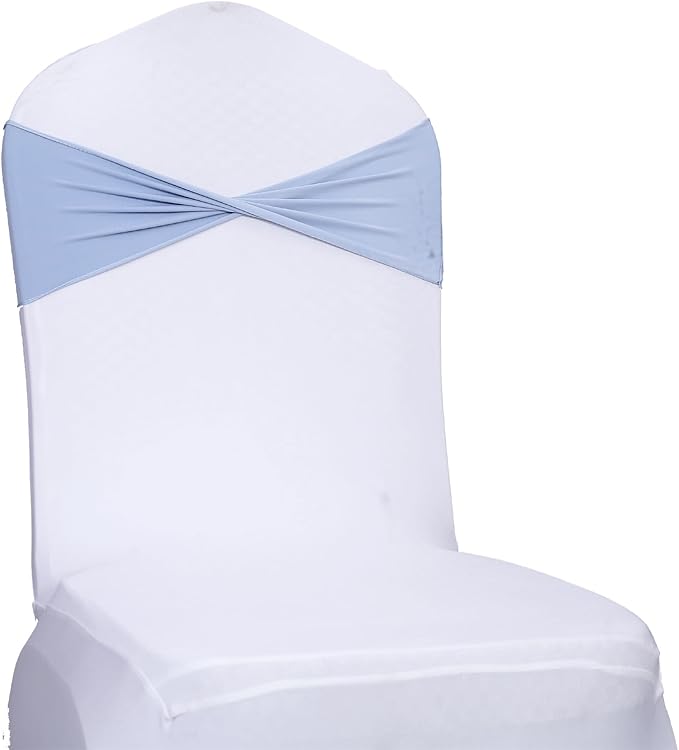 MDS Pack of 200 Spandex Chair Sashes Bows Elastic Stretch Dining Chair Bands Ties Without Slider Buckle Universal fits for Wedding Baby Shower Birthday Party Banquet Event Decoration - Baby Blue
