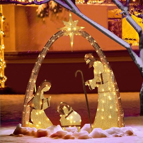 yardenaler 5ft lighted nativity scene set with 170, front angle view