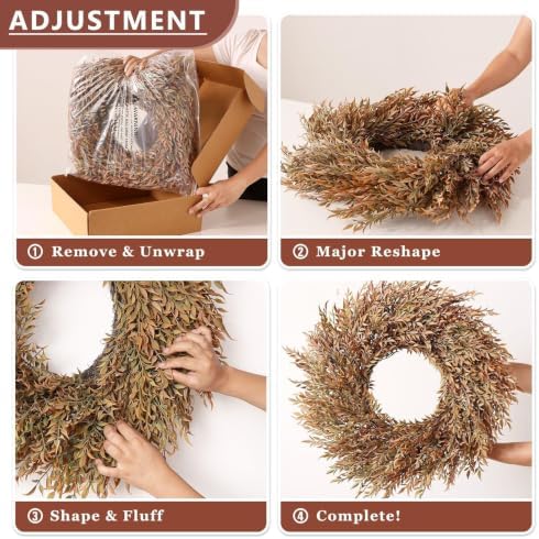 26" artificial fall nandina wreath for front door showing dimensions