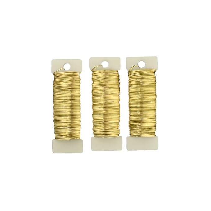 HAHIYO 22Gauge Golden 3Roll Total 115Yards(345Feet) Metal Floral Wire Flexible Paddle Wire for Crafts Christmas Wreaths Tree Flower Arrangement Bouquet Wrapping Wedding DIY