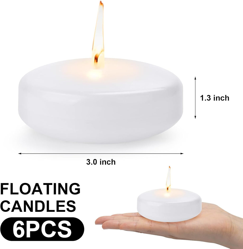 3inch White Floating Candles, 12PACK 13-15Hours Unscented Dripless Wax for Cylinder Vases, Centerpieces at Wedding, Birthday,Party, Pool, Holiday (12PACK, White)