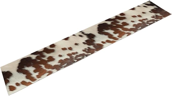 Farmhouse Cow Skin Print Table Runner, Safari Wildlife Brown Country Farm Cowhide Pattern Cotton Linen Rustic Cottage Table Runner for Dinning Home Party Holidays Home Setting, 13x36 Inch