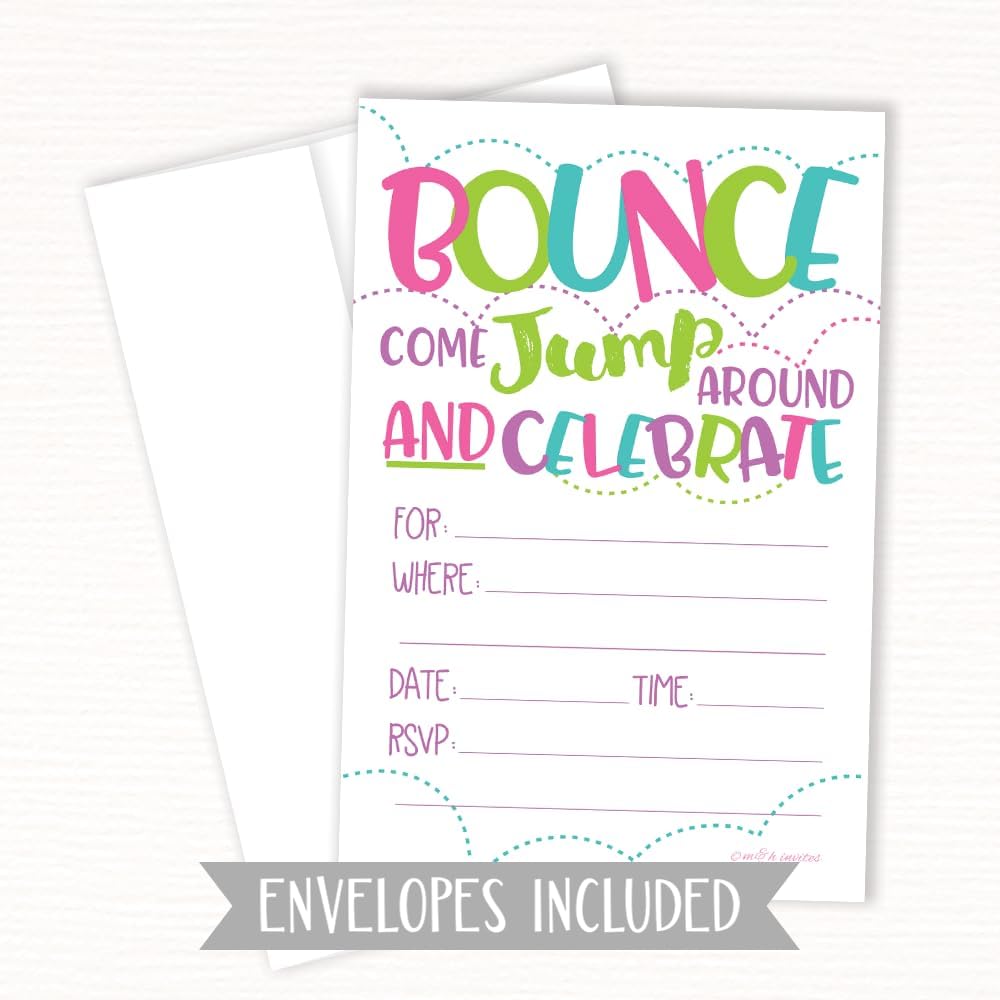 Girl Bounce House or Jumping Party Invitations (20 Count) With Envelopes - Jump Party Invites