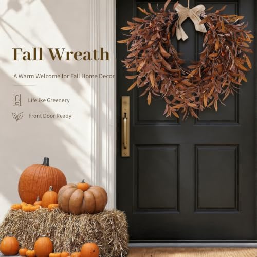 fall olive wreaths for front door,22'' autumn front, close-up detail
