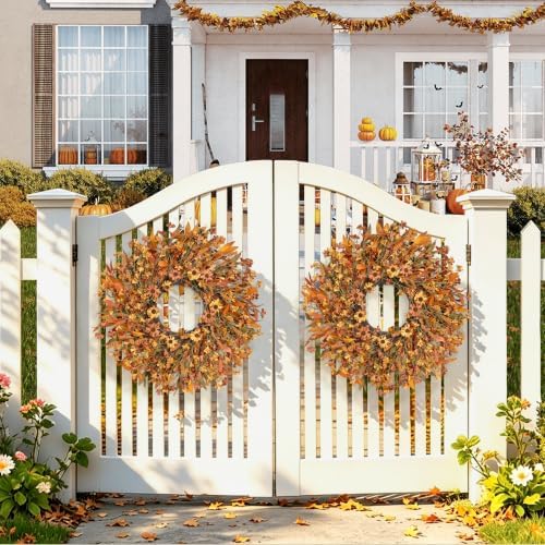 ghrdopy 24 inch fall wreath front door, artificial on a desk or shelf