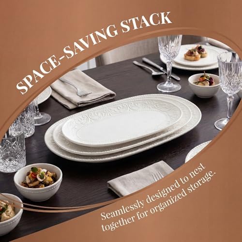 oval serving platter, 14"/12"/10" ceramic serving platters, embossed on a desk or shelf