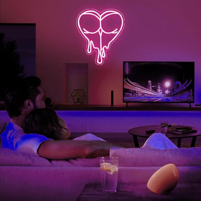 Pink Peach Neon Sign,Lady LED Light Sign for Backdrop,Melting Heart Wall Art Decor for Bar Pub Store Bedroom Club Party Man Cave,Gift for Men Women USB Powered（15"*12.6"）