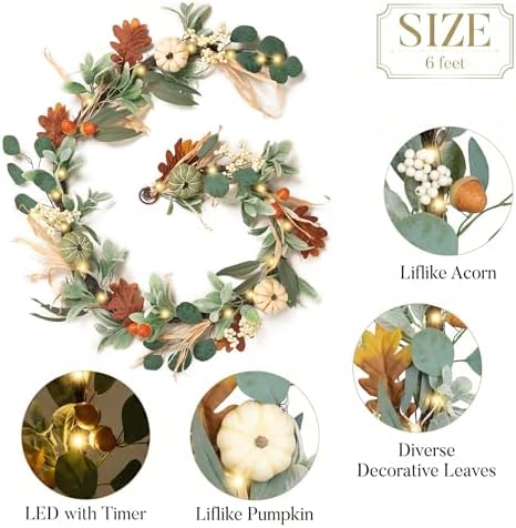 valery madelyn 6ft fall garland for mantle with showing dimensions