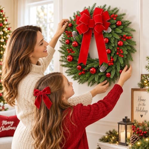 24'' christmas wreath with lights, christmas norfolk wreaths, view 9