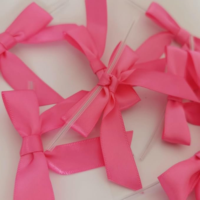 50pcs 2-1/2" Hot Pink Satin Ribbon Bows with Twist Tie Bows for Christmas Gift Packing&Wrapping (Hot.Pink)