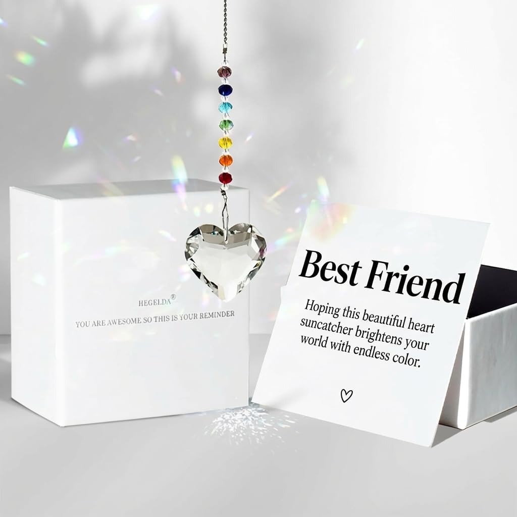 Hegelda Birthday Gifts for Women Friendship - Best Friend Friendship Gifts for Women Men, Mothers Day Inspiration Gifts for Friends Heart Crystals Suncacthe Ornaments
