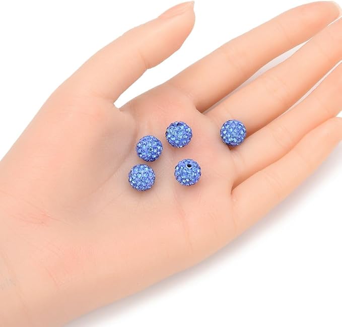 100pcs Adabele Grade A Suncatcher Crystal Rhinestone Pave Loose Beads 10mm Light Sapphire Blue Polymer Clay Disco Ball Spacers Compatible with Shamballa All Craft Jewelry Making DB10-14