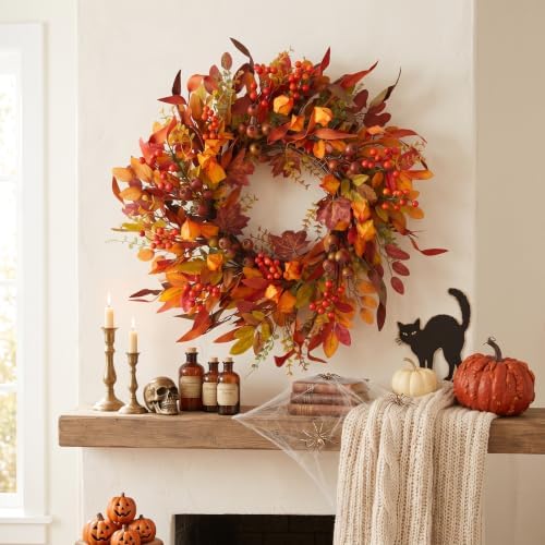 24 inch berry branches fall wreath for front shown in use