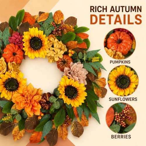 24 inch fall wreaths for front door with shown in use