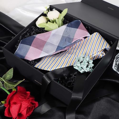 lfbox black gift box with ribbon magnetic lids on a desk or shelf
