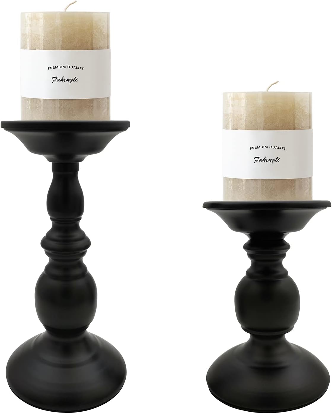 Pillar Candle Holders Stands Set of 2, Candle Holders for Pillar Candles Decorative Candlestick Holder for Fireplace, Home Decor, Dinning, Party, Wedding, Matte Black, 6.2" & 8.7"