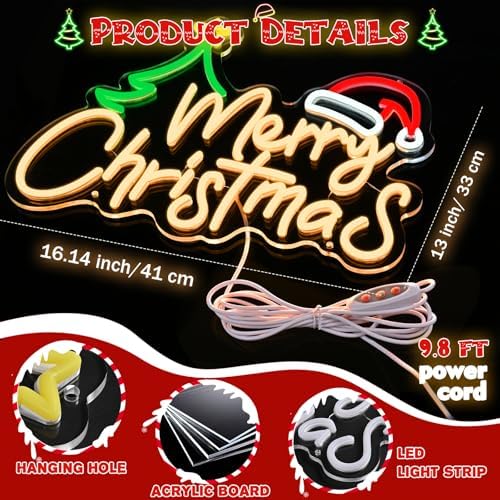 framics merry christmas neon sign-10 adjustable brightness led, side view