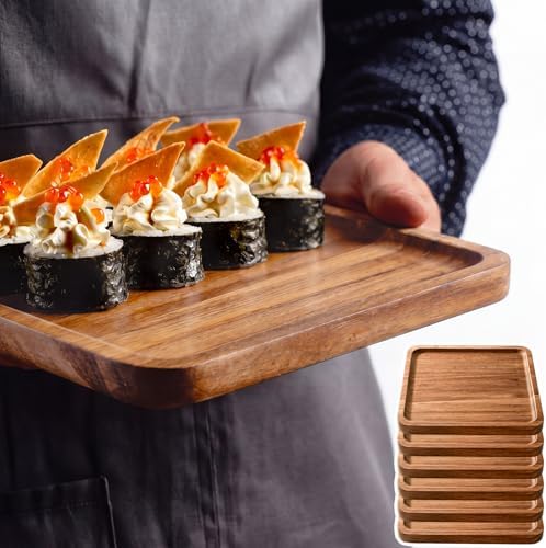 wenqik 18 pieces acacia wood tray set, serving showing dimensions