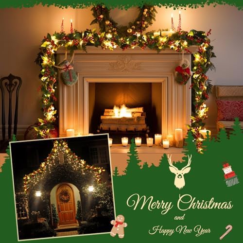 christmas garland 36 ft 30 led berry greenery on a desk or shelf