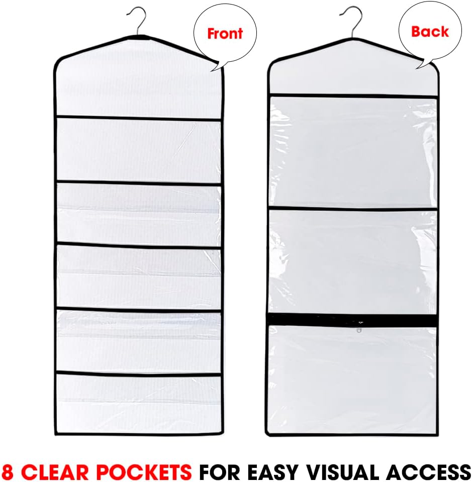 Gift Bag and Tissue Paper Storage, Hanging Organizer with Multiple Front and Back Pockets Double Sided, Organize Gift Wrap and Paper Bags 38 x 16 Inch (Black seam)