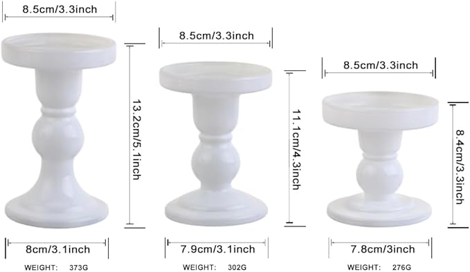 3-Piece Set of White Glass Candlestick, Crystal Candlestick Holder Holder and Conical Candle, Christmas Candle Holder Decoration, Family Living Room Wedding Candle Holder (white1set)