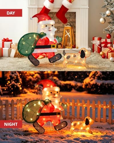 lighted christmas santa claus with puppy, 26 inch showing dimensions