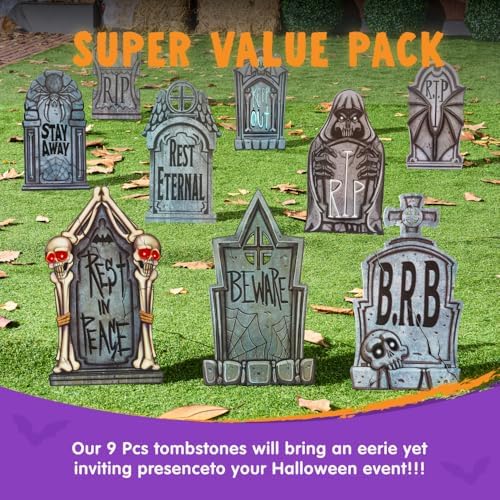 joyin 16" 9 pcs halloween tombstones decorations outdoor, package contents