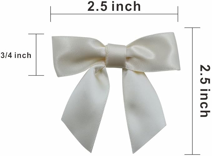2.5" Hgzgch Cream Satin Ribbon Bow for Gift Wrapping, Premade Bows for Crafts, Cake, Party Favors, Handmade Bows with Double-Sided Tape, Self Adhesive Gift Bows for Presents, Treats, Christmas - 50pcs
