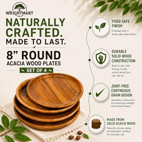 acacia round wood plates, set of 4, 8, package contents
