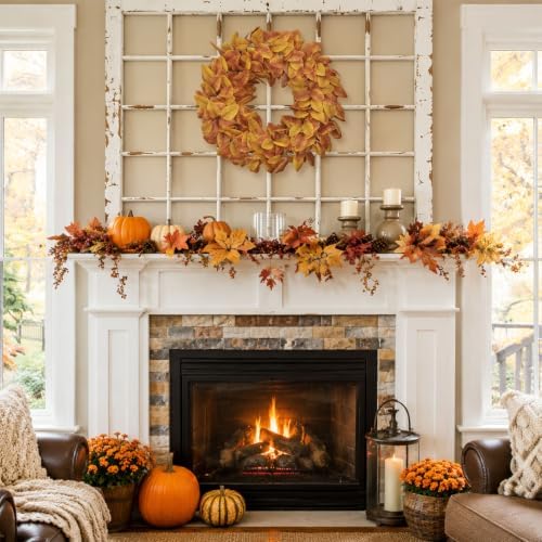 20" fall wreath for front door, artificial autumn, view 9