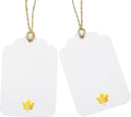 100 Pcs Blank Gift Tags with String Gold Foil Maple Leaf Fall Large Gift Tags with 65 Ft Jute Twine White Paper Cute Tags for Fall Autumn Thanksgiving Harvest Party Gift Wrap Tags