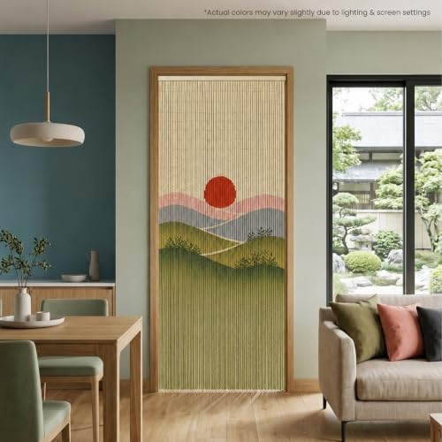 sunset field beaded bamboo curtain for doorway 35.4", front angle view
