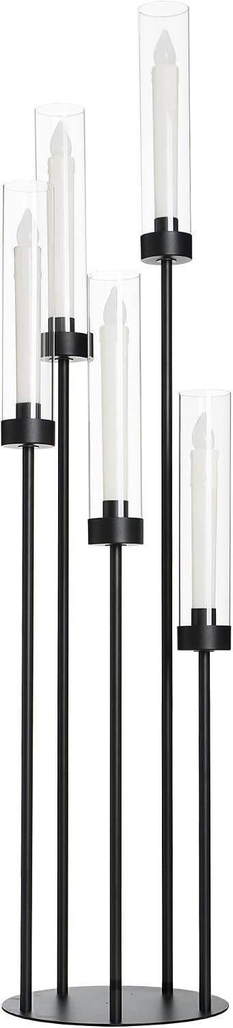 39.8'' Black 5 Arm Candelabra Candle Holder Centerpiece with Acrylic ...