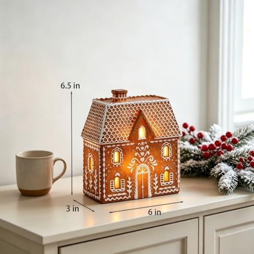 cynkeyee gingerbread house christmas decoration - 6.5 inch, front angle view
