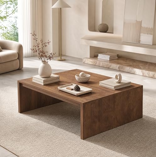 little tree 39.4" square fluted coffee table, mid-century, view 9