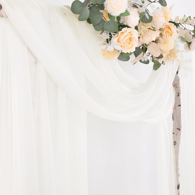 Socomi Ivory White Wedding Arch Draping Fabric 29" x 20Ft 1 Panel Sheer Outdoor Curtain Drapes Extra Long for Bridal Baby Shower Ceremony Birthday Party Decor