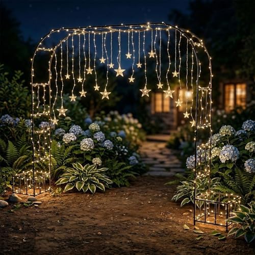 garden arch with planter boxes, metal arbor trellis, front angle view