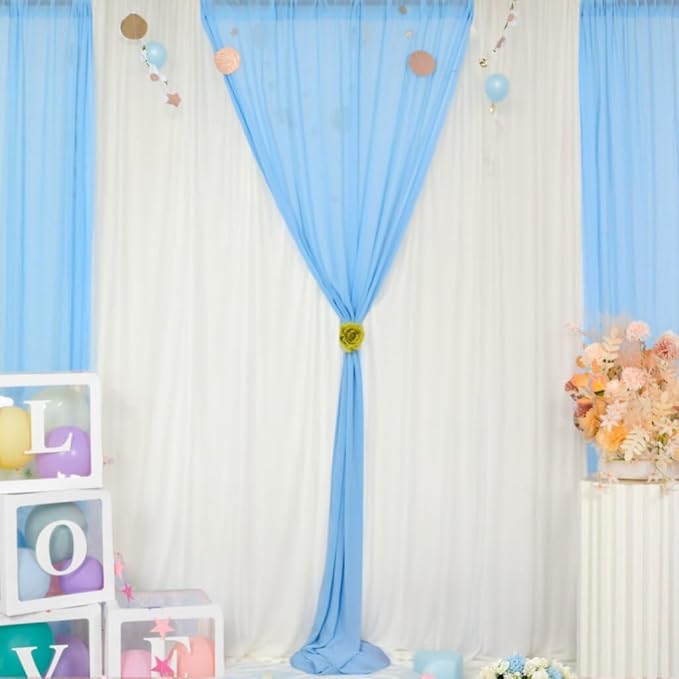 DUOBAO 2 Panels Chiffon Curtains 29"x108" Sheer Backdrop Drape Beach Curtain for Living Room Light Blue Voile Window Drapes for Wedding Ceremony (Sky Blue)