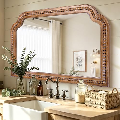 36x24 inch farmhouse arch wall mirror wood beaded showing dimensions